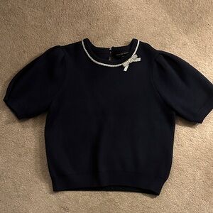 English Factory Navy Puff Sleeve Top with Silver Detail